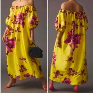 Anthropologie Atsu Off-The-Shoulder Shapeless in Yellow Floral Dress
